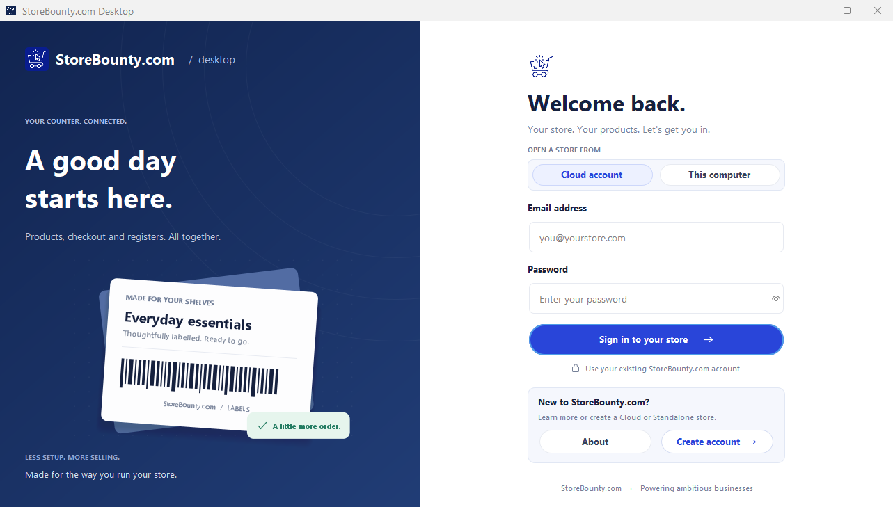 Store Bounty Desktop sign-in screen