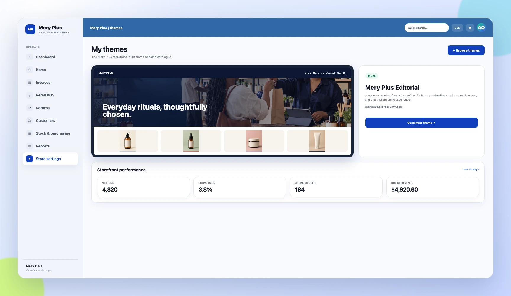Mery Plus online-store theme workspace